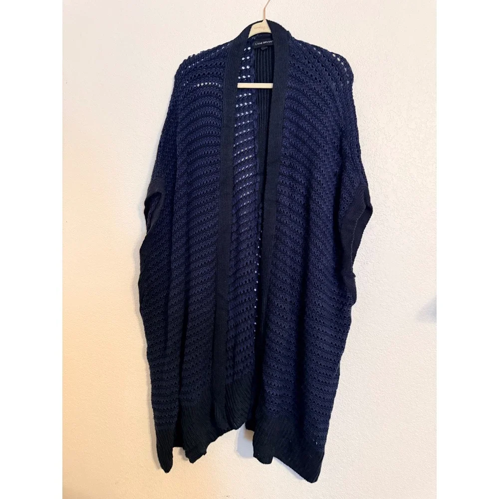Lane Bryant Womens Navy Pointelle Open Front Cardigan Sweater Plus Size 26/28